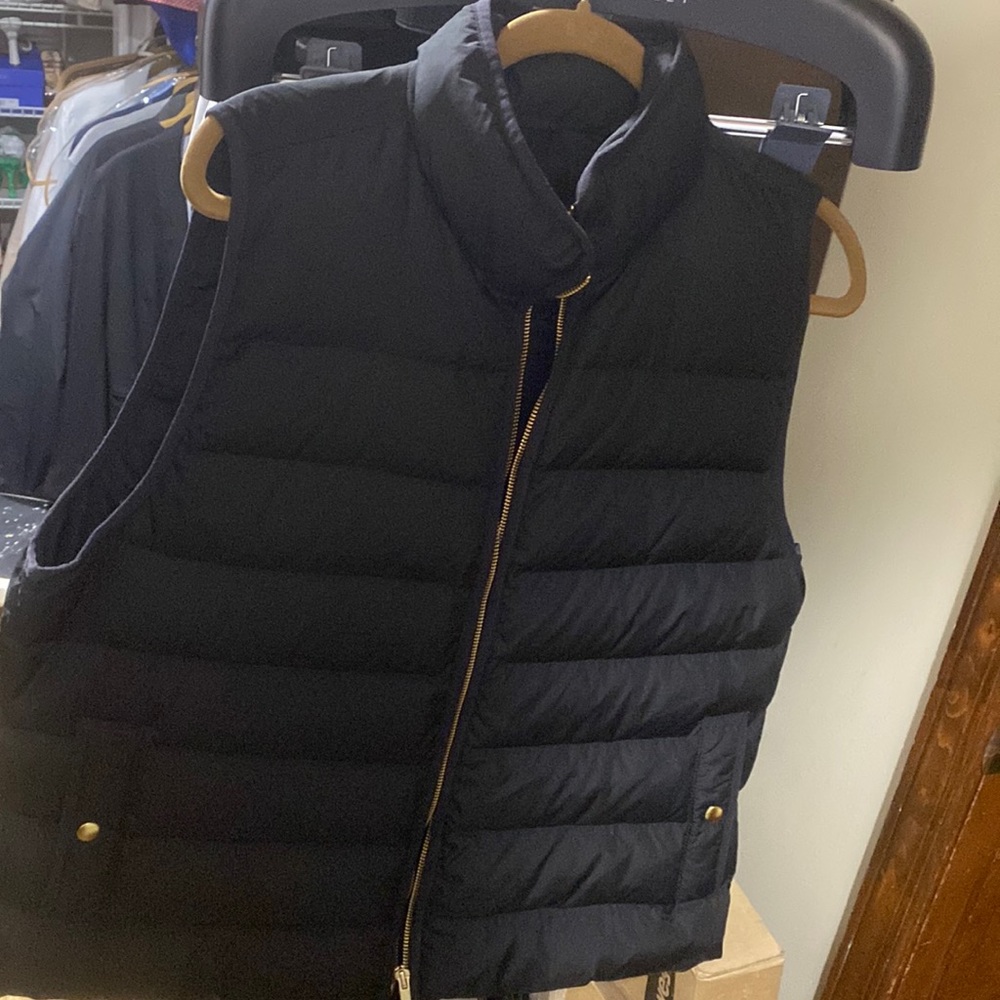 Jcrew vest size xxl .  Navy blue and gold zipper and hardware